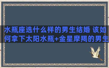 水瓶座选什么样的男生结婚 该如何拿下太阳水瓶+金星摩羯的男生